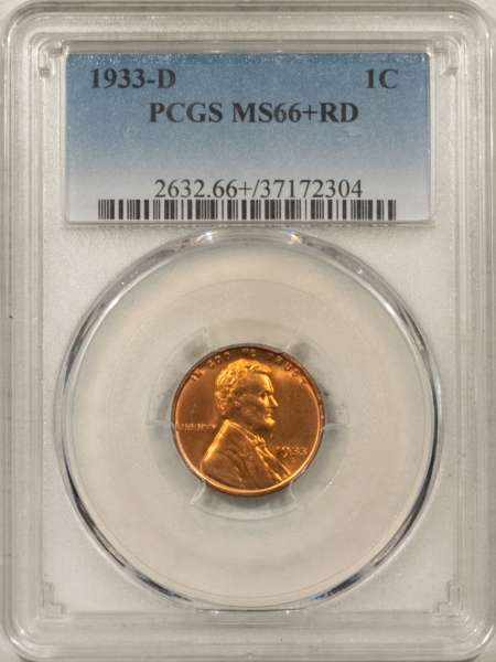 Lincoln Cents (Wheat) 1933-D LINCOLN CENT PCGS MS-66+ RD