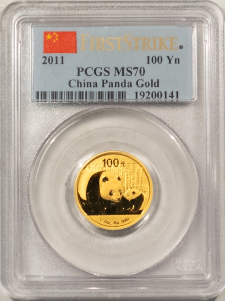 Bullion 2011 100 YUAN CHINA PANDA GOLD, 1/4 OZ – PCGS MS-70, FIRST STRIKE!