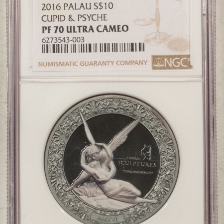 New Store Items 2016 PALAU $10 2 OZ SILVER, ETERNAL SCULPTURES, CUPID & PSYCHE, NGC PF-70 UCAM
