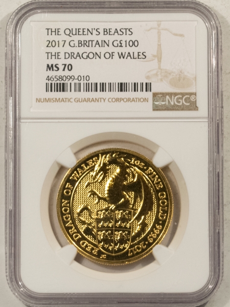 New Certified Coins 2017 GREAT BRITAIN THE QUEENS BEASTS 1 OZ GOLD 100 LBS DRAGON OF WALES NGC MS70