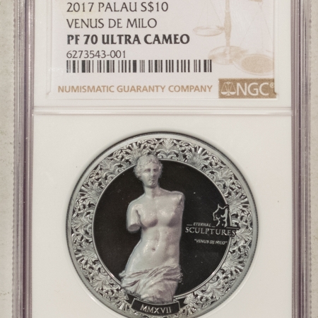 New Certified Coins 2017 PALAU $10 2 OZ SILVER, ETERNAL SCULPTURES, VENUS DE MILO, NGC PF-70 UCAM