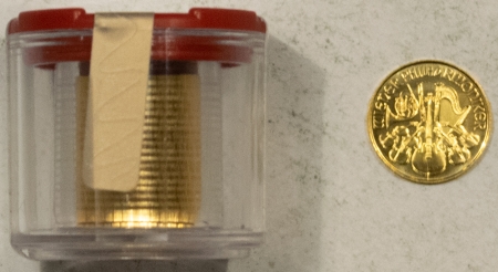Gold Bullion 2021 AUSTRIA 1/25 OZ .9999 GOLD 4 EURO PHILHARMONIC, FRESH BU FROM ORIGINAL TUBE