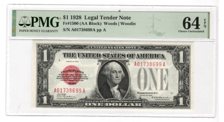 New Store Items 1928 $1 LEGAL TENDER US NOTE, FR-1500, PMG CH CU-64 EPQ, BRIGHT & GORGEOUS!